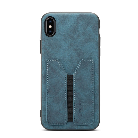For iPhone X / XS Denior DV Elastic Card PU Back Cover Phone Case(Blue) - More iPhone Cases by Denior | Online Shopping UK | buy2fix