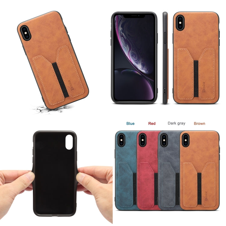 For iPhone X / XS Denior DV Elastic Card PU Back Cover Phone Case(Blue) - More iPhone Cases by Denior | Online Shopping UK | buy2fix