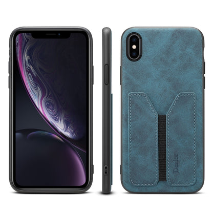 For iPhone XR Denior DV Elastic Card PU Back Cover Phone Case(Blue) - iPhone 11 Cases by Denior | Online Shopping UK | buy2fix
