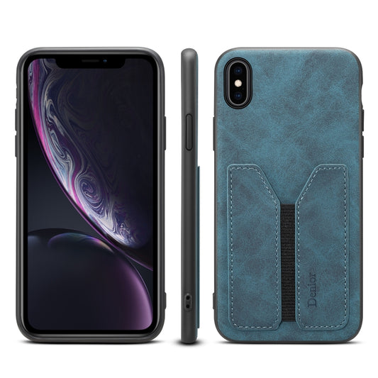 For iPhone XR Denior DV Elastic Card PU Back Cover Phone Case(Blue) - iPhone 11 Cases by Denior | Online Shopping UK | buy2fix