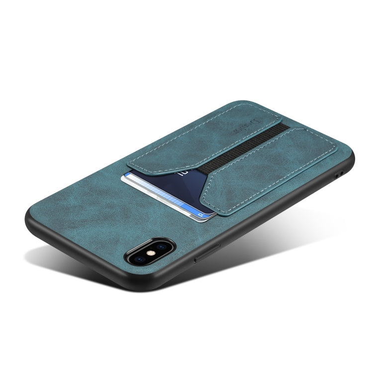 For iPhone XR Denior DV Elastic Card PU Back Cover Phone Case(Blue) - iPhone 11 Cases by Denior | Online Shopping UK | buy2fix