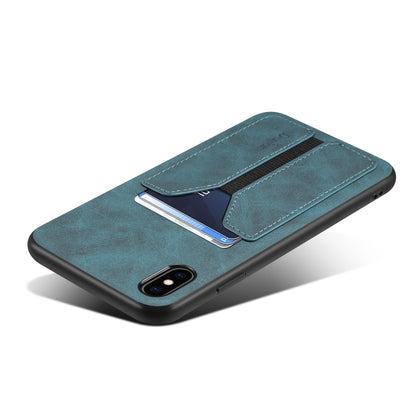 For iPhone XR Denior DV Elastic Card PU Back Cover Phone Case(Blue) - iPhone 11 Cases by Denior | Online Shopping UK | buy2fix