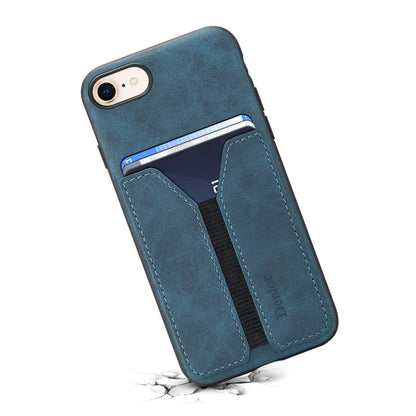 For iPhone SE 2022 / SE 2020 / 7 / 8 Denior DV Elastic Card PU Back Cover Phone Case(Blue) - iPhone SE 2022 / 2020 / 8 / 7 Cases by Denior | Online Shopping UK | buy2fix