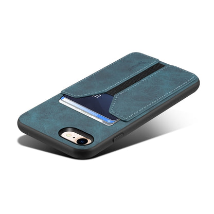 For iPhone SE 2022 / SE 2020 / 7 / 8 Denior DV Elastic Card PU Back Cover Phone Case(Blue) - iPhone SE 2022 / 2020 / 8 / 7 Cases by Denior | Online Shopping UK | buy2fix
