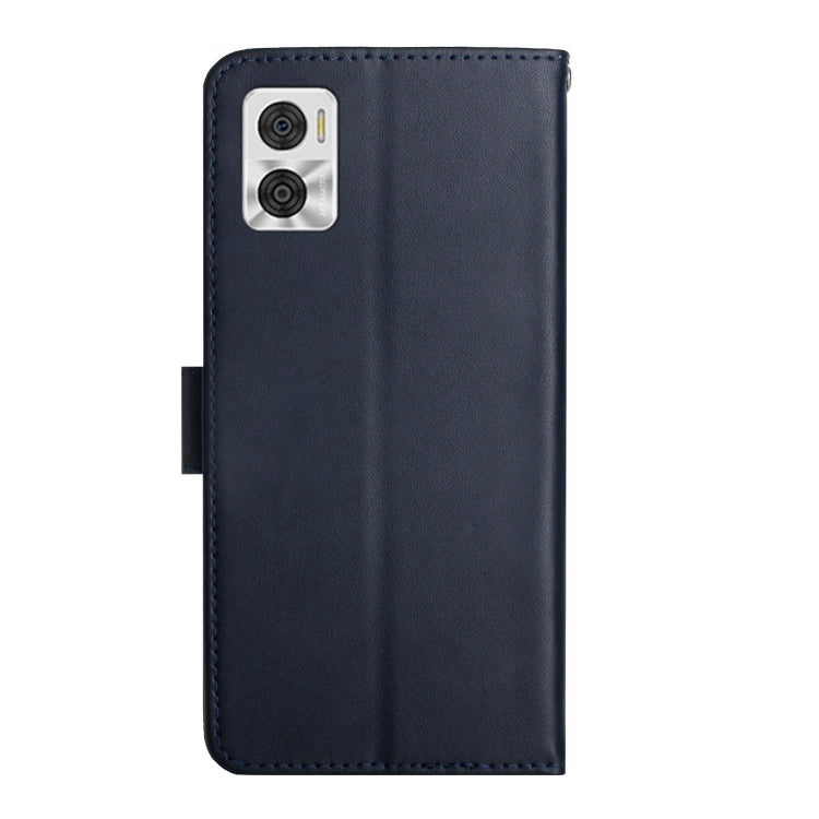 For Motorola Moto E22 4G Genuine Leather Fingerprint-proof Flip Phone Case(Blue) - Motorola Cases by buy2fix | Online Shopping UK | buy2fix
