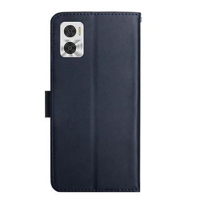 For Motorola Moto E22 4G Genuine Leather Fingerprint-proof Flip Phone Case(Blue) - Motorola Cases by buy2fix | Online Shopping UK | buy2fix