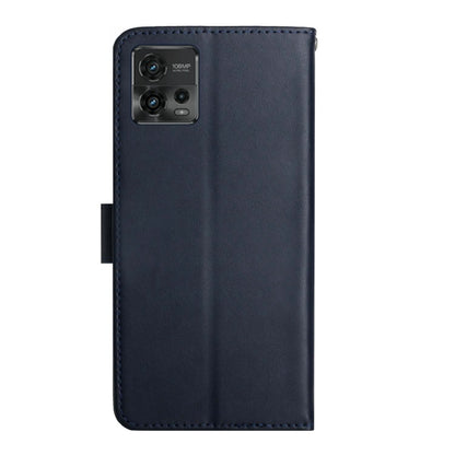 For Motorola Moto G72 4G Genuine Leather Fingerprint-proof Flip Phone Case(Blue) - Motorola Cases by buy2fix | Online Shopping UK | buy2fix