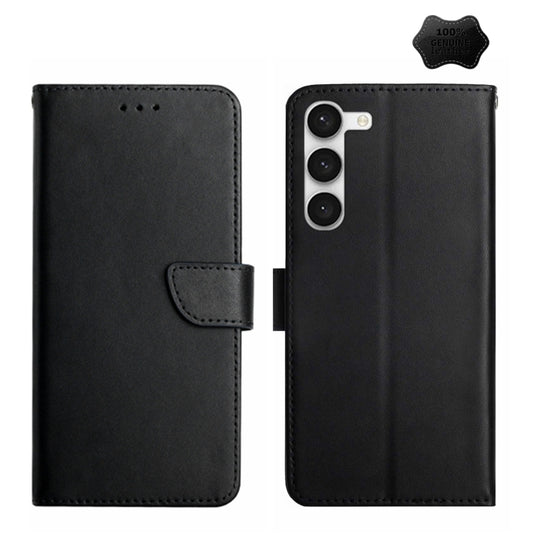 For Samsung Galaxy S23 5G Genuine Leather Fingerprint-proof Flip Phone Case(Black)