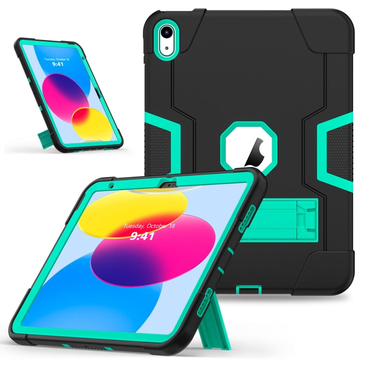 For iPad 2025 / 2022 Contrast Color Silicone + PC Tablet Case with Holder(Black Mint Green) - iPad 2025 / 2022 Cases by buy2fix | Online Shopping UK | buy2fix