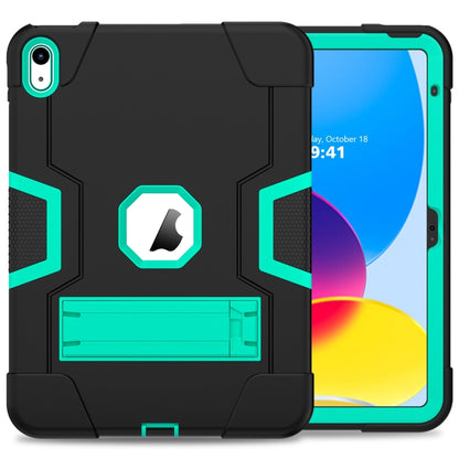 For iPad 2025 / 2022 Contrast Color Silicone + PC Tablet Case with Holder(Black Mint Green) - iPad 2025 / 2022 Cases by buy2fix | Online Shopping UK | buy2fix