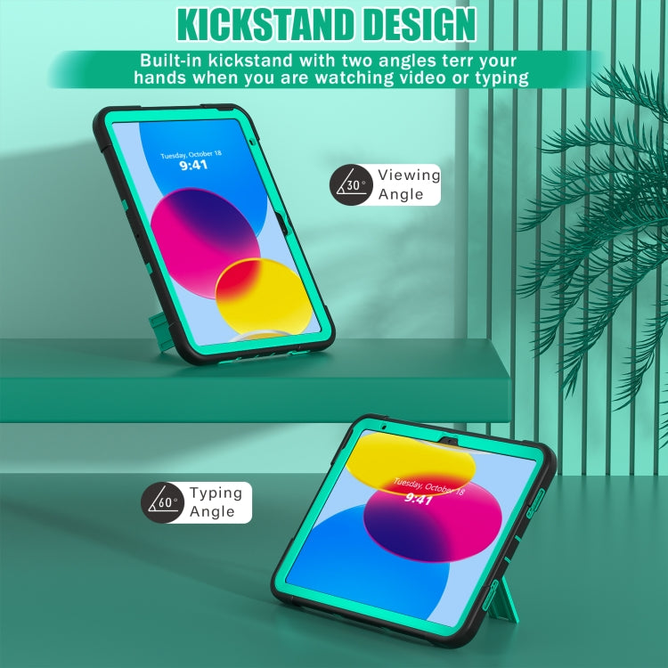 For iPad 2025 / 2022 Contrast Color Silicone + PC Tablet Case with Holder(Black Mint Green) - iPad 2025 / 2022 Cases by buy2fix | Online Shopping UK | buy2fix