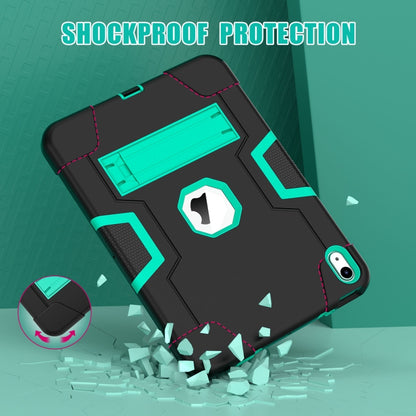 For iPad 2025 / 2022 Contrast Color Silicone + PC Tablet Case with Holder(Black Mint Green) - iPad 2025 / 2022 Cases by buy2fix | Online Shopping UK | buy2fix
