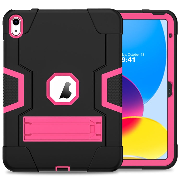 For iPad 2025 / 2022 Contrast Color Silicone + PC Tablet Case with Holder(Black Rose Red) - iPad 2025 / 2022 Cases by buy2fix | Online Shopping UK | buy2fix