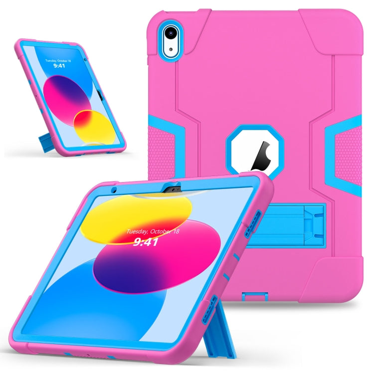 For iPad 2025 / 2022 Contrast Color Silicone + PC Tablet Case with Holder(Rose Red Blue) - iPad 2025 / 2022 Cases by buy2fix | Online Shopping UK | buy2fix