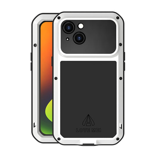 For iPhone 14 LOVE MEI Metal Shockproof Life Waterproof Dustproof Phone Case(White)