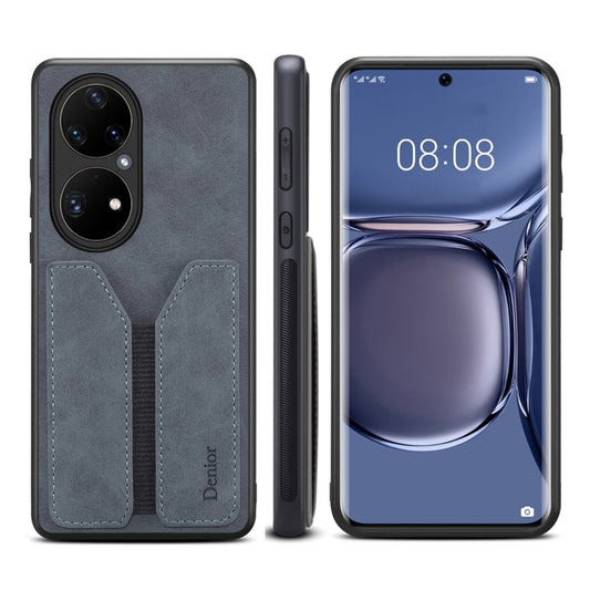 For Huawei P50 Denior DV Elastic Card PU Back Cover Phone Case(Grey) - Huawei Cases by Denior | Online Shopping UK | buy2fix