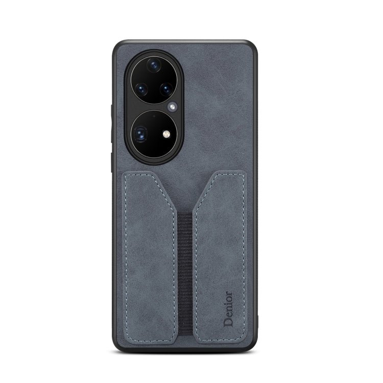 For Huawei P50 Pro Denior DV Elastic Card PU Back Cover Phone Case(Grey) - Huawei Cases by Denior | Online Shopping UK | buy2fix