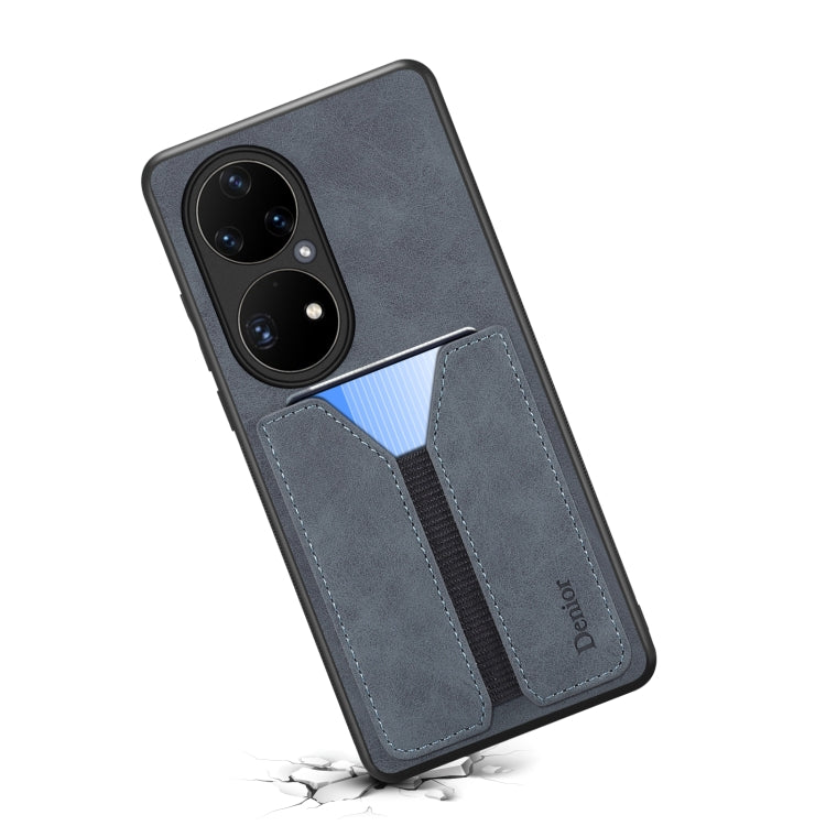 For Huawei P50 Pro Denior DV Elastic Card PU Back Cover Phone Case(Grey) - Huawei Cases by Denior | Online Shopping UK | buy2fix