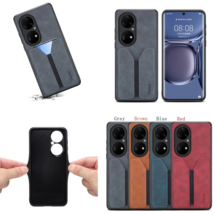 For Huawei P50 Pro Denior DV Elastic Card PU Back Cover Phone Case(Grey) - Huawei Cases by Denior | Online Shopping UK | buy2fix