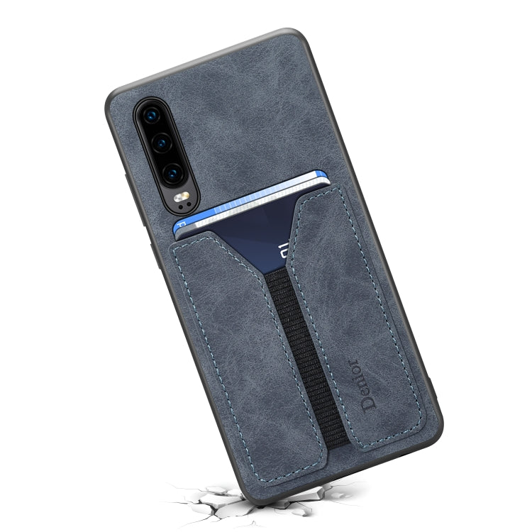 For Huawei P30 Denior DV Elastic Card PU Back Cover Phone Case(Grey) - Huawei Cases by Denior | Online Shopping UK | buy2fix