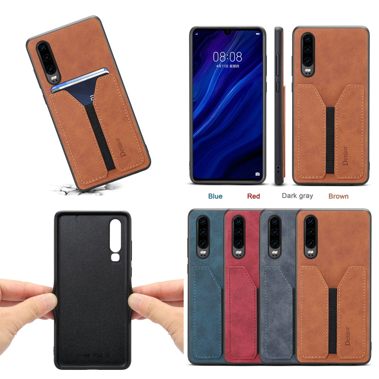 For Huawei P30 Denior DV Elastic Card PU Back Cover Phone Case(Grey) - Huawei Cases by Denior | Online Shopping UK | buy2fix