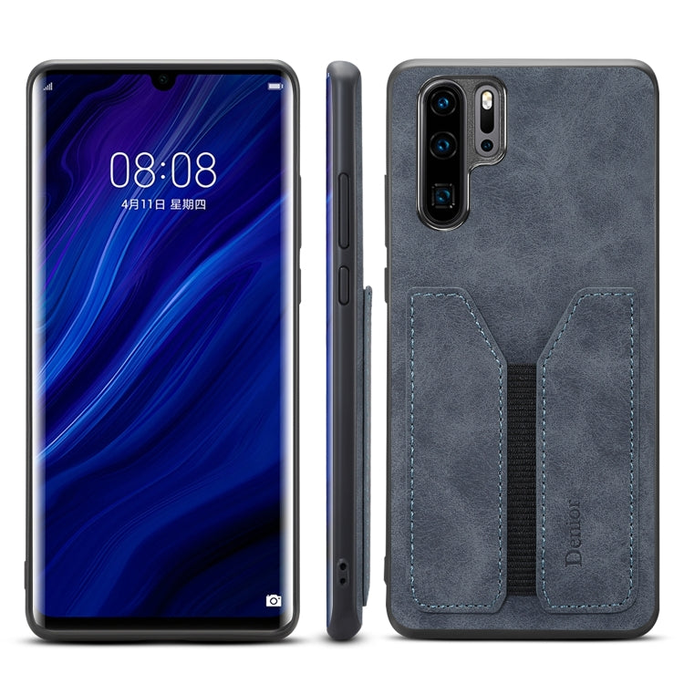 For Huawei P30 Pro Denior DV Elastic Card PU Back Cover Phone Case(Grey) - Huawei Cases by Denior | Online Shopping UK | buy2fix
