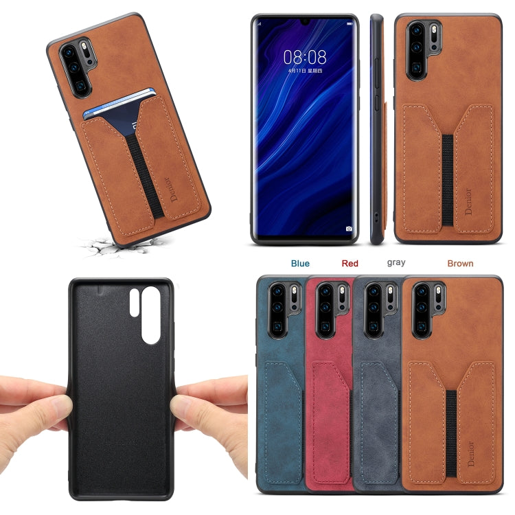 For Huawei P30 Pro Denior DV Elastic Card PU Back Cover Phone Case(Grey) - Huawei Cases by Denior | Online Shopping UK | buy2fix