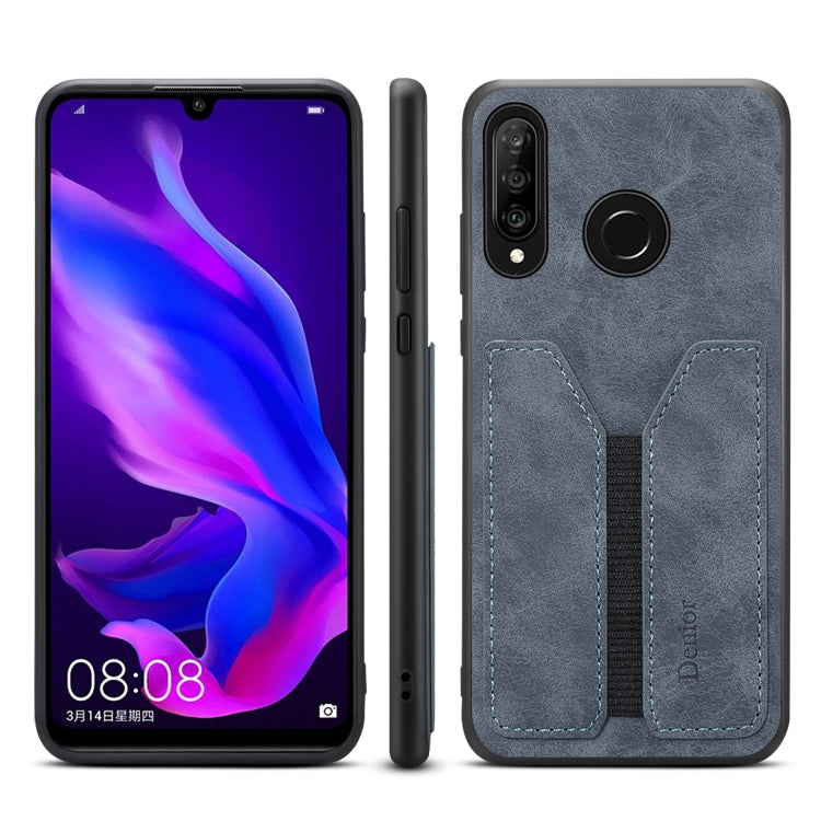 For Huawei P30 Lite Denior DV Elastic Card PU Back Cover Phone Case(Grey) - Huawei Cases by Denior | Online Shopping UK | buy2fix