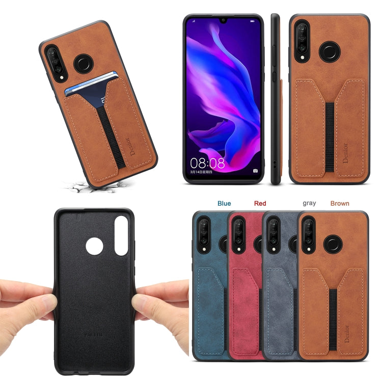 For Huawei P30 Lite Denior DV Elastic Card PU Back Cover Phone Case(Grey) - Huawei Cases by Denior | Online Shopping UK | buy2fix