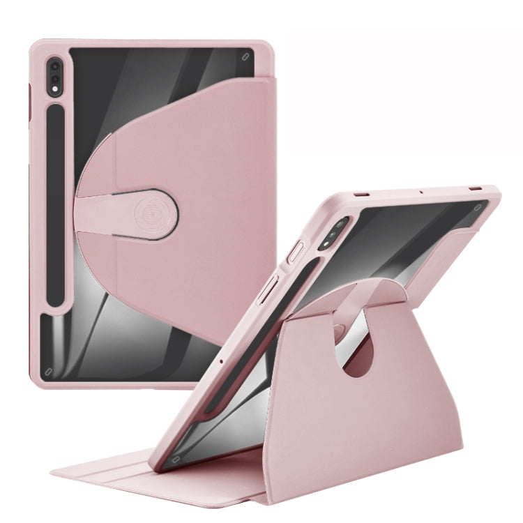 For Samsung Galaxy Tab A8 10.5 2021 Acrylic 360 Degree Rotation Holder Tablet Leather Case(Baby Pink) - Other Galaxy Tab PC by buy2fix | Online Shopping UK | buy2fix
