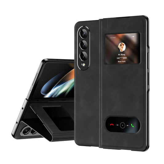 For Samsung Galaxy Z Fold4 Mature Window View Flip Leather Phone Case(Black Nappa) - Galaxy Z Flip4 5G Cases by buy2fix | Online Shopping UK | buy2fix