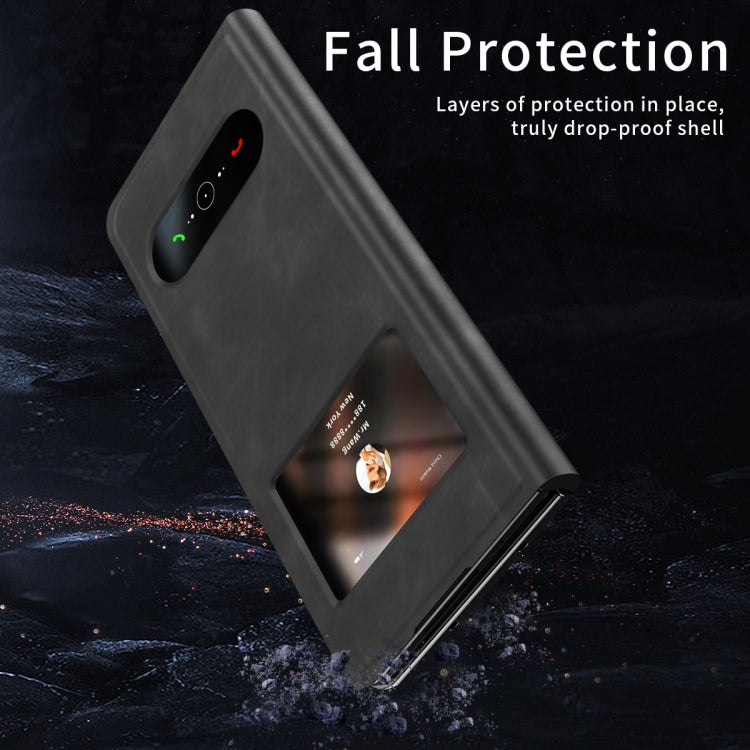 For Samsung Galaxy Z Fold4 Mature Window View Flip Leather Phone Case(Black Nappa) - Galaxy Z Flip4 5G Cases by buy2fix | Online Shopping UK | buy2fix