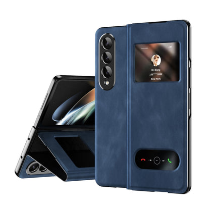 For Samsung Galaxy Z Fold4 Mature Window View Flip Leather Phone Case(Blue Nappa) - Galaxy Z Flip4 5G Cases by buy2fix | Online Shopping UK | buy2fix