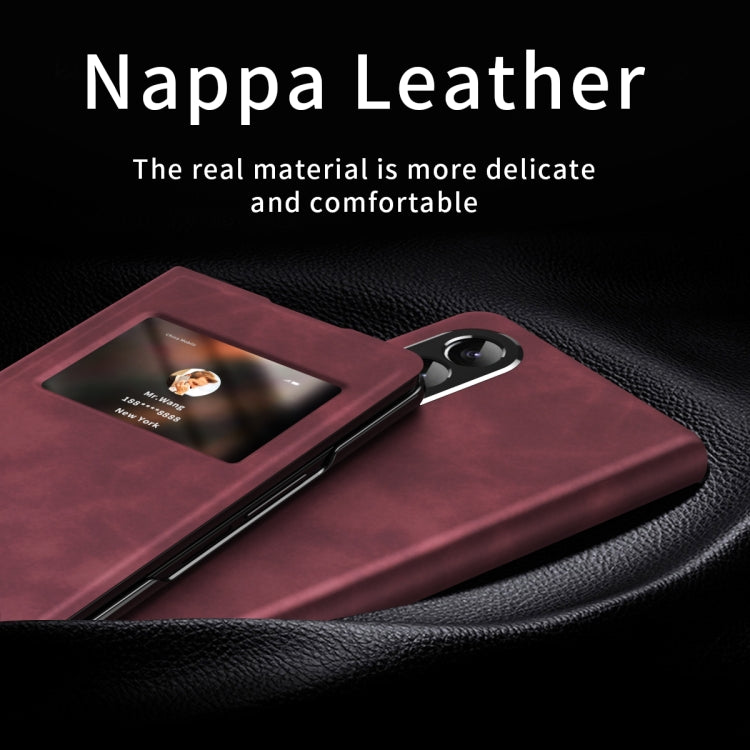 For Samsung Galaxy Z Fold4 Mature Window View Flip Leather Phone Case(Red Nappa) - Galaxy Z Flip4 5G Cases by buy2fix | Online Shopping UK | buy2fix