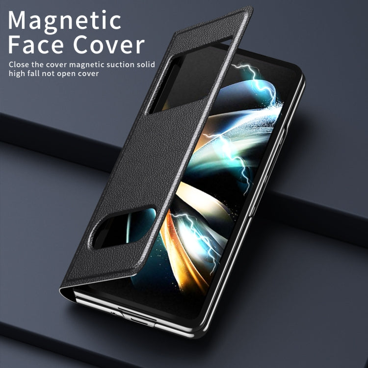 For Samsung Galaxy Z Fold4 Mature Window View Flip Leather Phone Case(Black Lychee) - Galaxy Z Flip4 5G Cases by buy2fix | Online Shopping UK | buy2fix