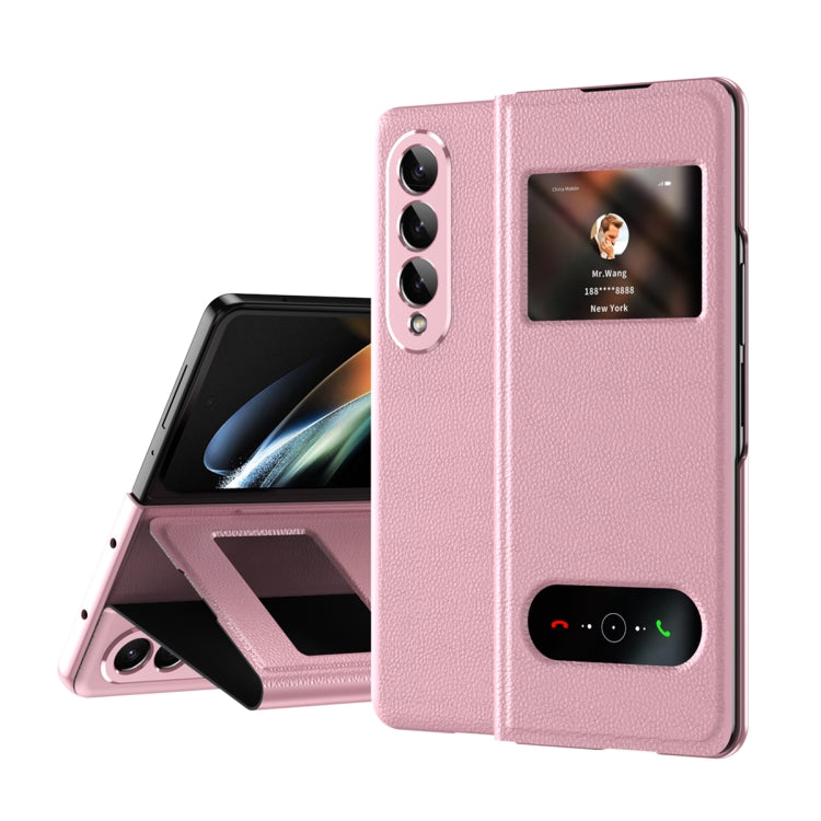 For Samsung Galaxy Z Fold4 Mature Window View Flip Leather Phone Case(Pink Lychee) - Galaxy Z Flip4 5G Cases by buy2fix | Online Shopping UK | buy2fix