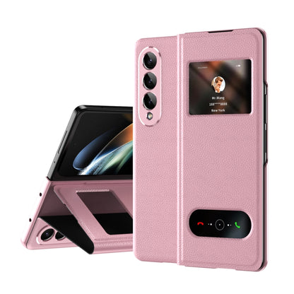 For Samsung Galaxy Z Fold4 Mature Window View Flip Leather Phone Case(Pink Lychee) - Galaxy Z Flip4 5G Cases by buy2fix | Online Shopping UK | buy2fix