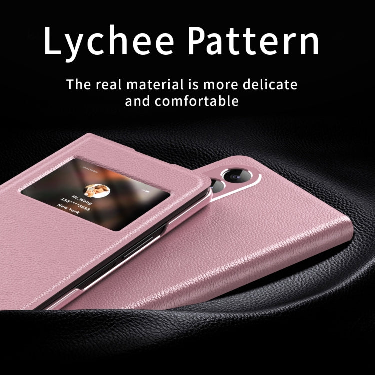 For Samsung Galaxy Z Fold4 Mature Window View Flip Leather Phone Case(Pink Lychee) - Galaxy Z Flip4 5G Cases by buy2fix | Online Shopping UK | buy2fix