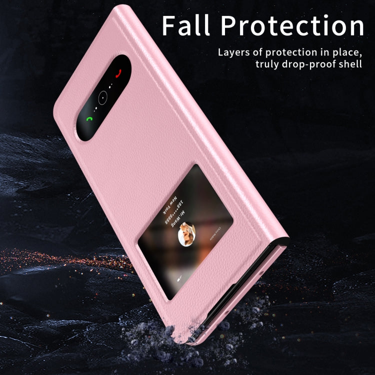 For Samsung Galaxy Z Fold4 Mature Window View Flip Leather Phone Case(Pink Lychee) - Galaxy Z Flip4 5G Cases by buy2fix | Online Shopping UK | buy2fix