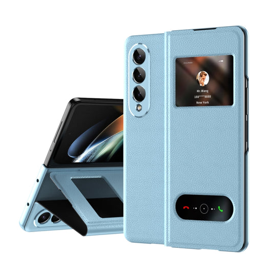 For Samsung Galaxy Z Fold4 Mature Window View Flip Leather Phone Case(Blue Lychee) - Galaxy Z Flip4 5G Cases by buy2fix | Online Shopping UK | buy2fix