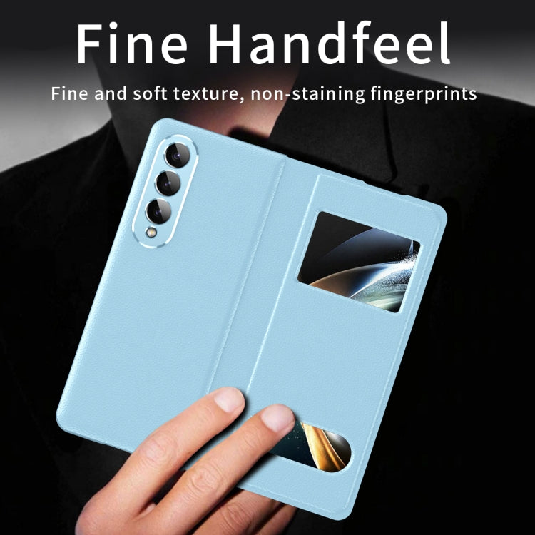 For Samsung Galaxy Z Fold4 Mature Window View Flip Leather Phone Case(Blue Lychee) - Galaxy Z Flip4 5G Cases by buy2fix | Online Shopping UK | buy2fix