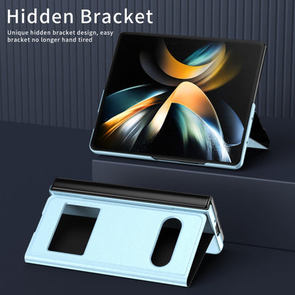 For Samsung Galaxy Z Fold4 Mature Window View Flip Leather Phone Case(Blue Lychee) - Galaxy Z Flip4 5G Cases by buy2fix | Online Shopping UK | buy2fix