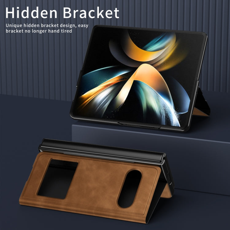 For Samsung Galaxy Z Fold3 5G Mature Window View Flip Leather Phone Case(Brown Nappa) - Galaxy Phone Cases by buy2fix | Online Shopping UK | buy2fix