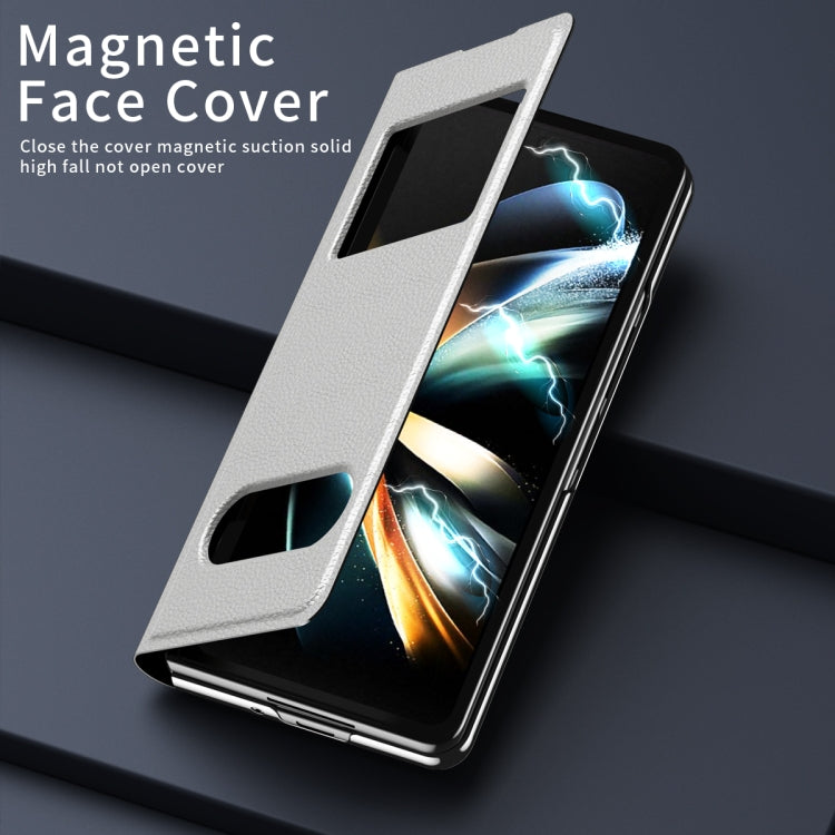 For Samsung Galaxy Z Fold3 5G Mature Window View Flip Leather Phone Case(White Lychee) - Galaxy Phone Cases by buy2fix | Online Shopping UK | buy2fix