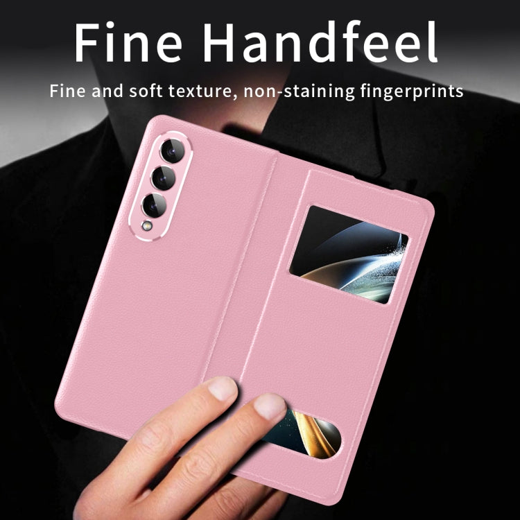 For Samsung Galaxy Z Fold3 5G Mature Window View Flip Leather Phone Case(Pink Lychee) - Galaxy Phone Cases by buy2fix | Online Shopping UK | buy2fix