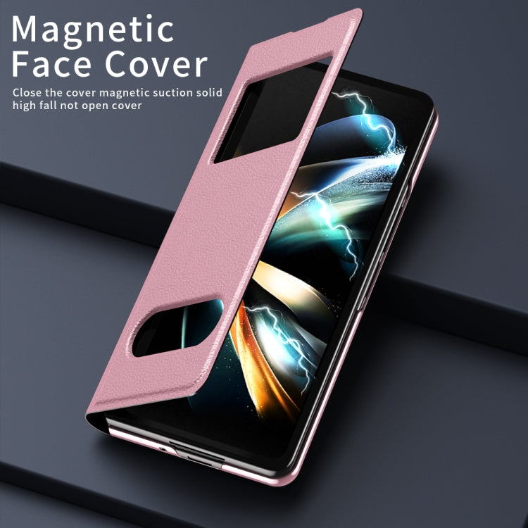 For Samsung Galaxy Z Fold3 5G Mature Window View Flip Leather Phone Case(Pink Lychee) - Galaxy Phone Cases by buy2fix | Online Shopping UK | buy2fix