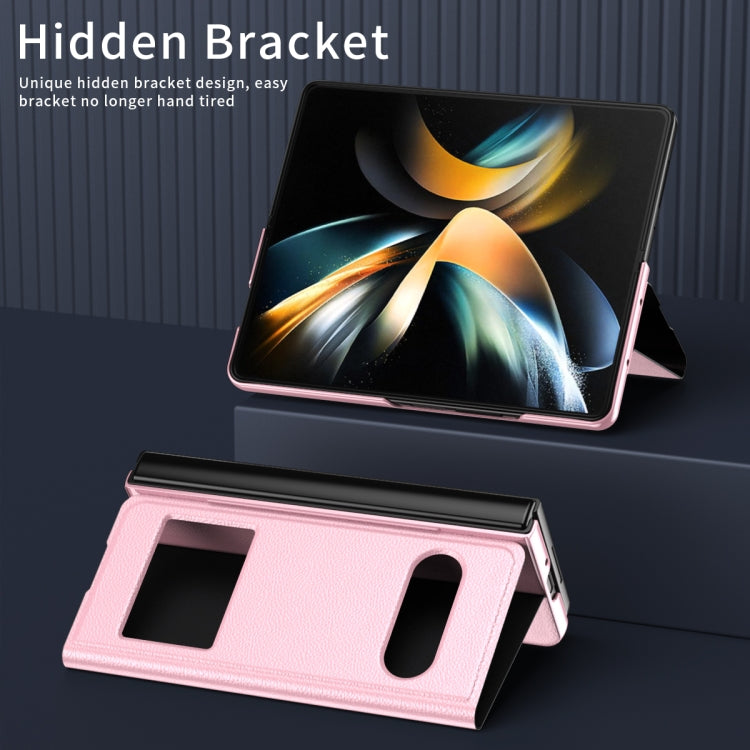 For Samsung Galaxy Z Fold3 5G Mature Window View Flip Leather Phone Case(Pink Lychee) - Galaxy Phone Cases by buy2fix | Online Shopping UK | buy2fix