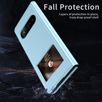 For Samsung Galaxy Z Fold3 5G Mature Window View Flip Leather Phone Case(Blue Lychee) - Galaxy Phone Cases by buy2fix | Online Shopping UK | buy2fix