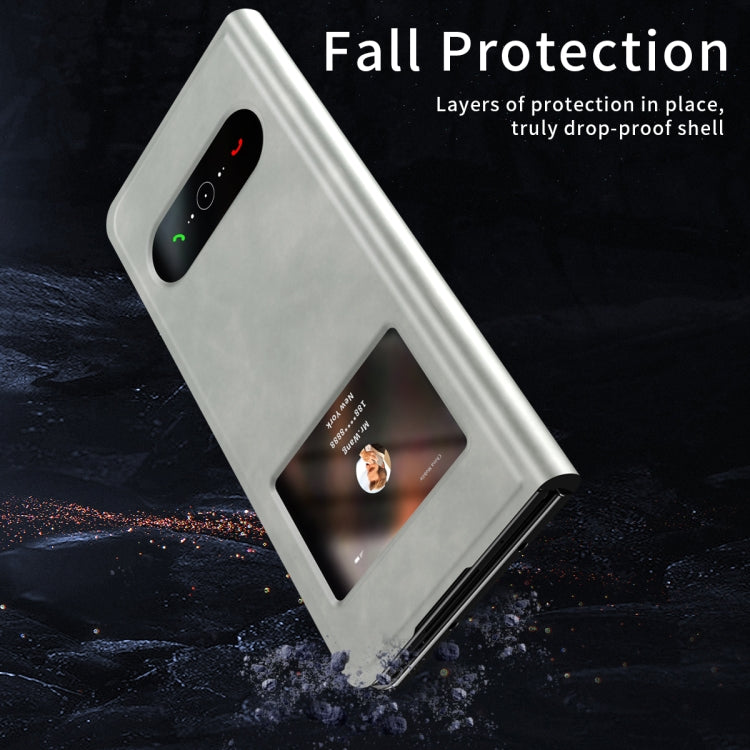 For Samsung Galaxy Z Fold2 5G Mature Window View Flip Leather Phone Case(White Nappa) - Galaxy Phone Cases by buy2fix | Online Shopping UK | buy2fix