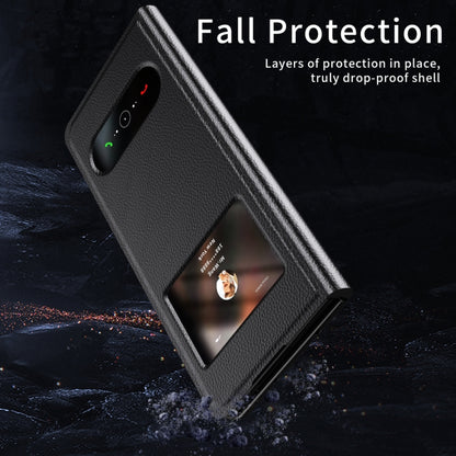 For Samsung Galaxy Z Fold2 5G Mature Window View Flip Leather Phone Case(Black Lychee) - Galaxy Phone Cases by buy2fix | Online Shopping UK | buy2fix